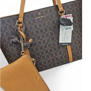 Nanette Lepore Brown Tote Bag Set with large wristlet and DACHSHUND BAG CHARM